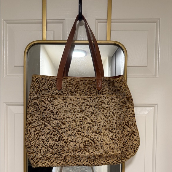 Madewell Leopard Print Tote Bag with Brown Handles - Picture 1 of 8